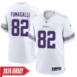 Troy Fumagalli No 82 Men’s Minnesota Vikings White Alternate Custom Game 2024 Jersey