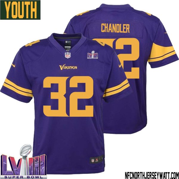 Ty Chandler No 32 Minnesota Vikings Super Bowl Lviii Alternate Game Jersey Purple For Youth – Replica