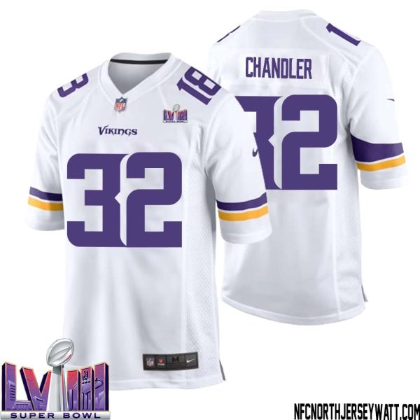 Ty Chandler No 32 Minnesota Vikings Super Bowl Lviii Away Game Jersey White For Men – Replica