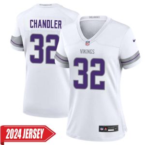 Ty Chandler No 32 Woman’s Minnesota Vikings White Alternate Custom Game 2024 Jersey