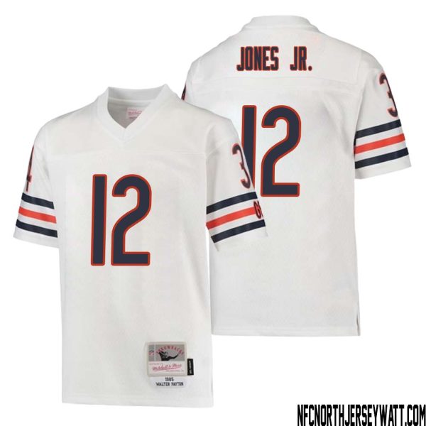 Velus Jones Jr. No 12 Youth Mitchell & Ness White Chicago Bears 1985 Retired Player Legacy Jersey – Replica