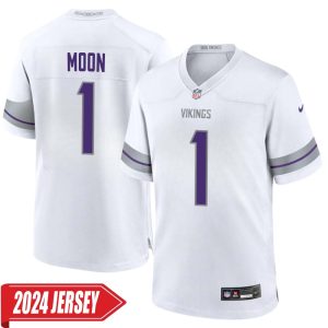 Warren Moon No 1 Men’s Minnesota Vikings White Alternate Custom Game 2024 Jersey
