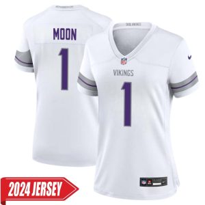 Warren Moon No 1 Woman’s Minnesota Vikings White Alternate Custom Game 2024 Jersey