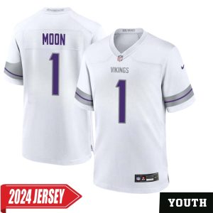 Warren Moon No 1 Youth’s Minnesota Vikings White Alternate Custom Game 2024 Jersey
