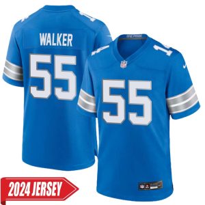 Wayne Walker No 55 Men’s Detroit Lions Home Game 2024 Jersey – Blue