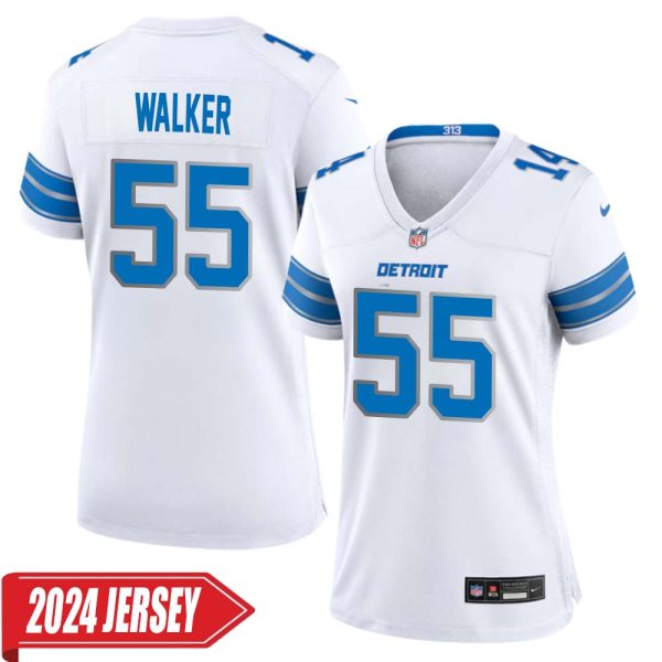 Wayne Walker No 55 Woman’S Detroit Lions Away Game 2024 Jersey – White