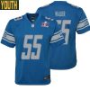 Wayne Walker No 55 Youths Custom Gray Detroit Lions Alternate Super Bowl Lviii Game Jersey