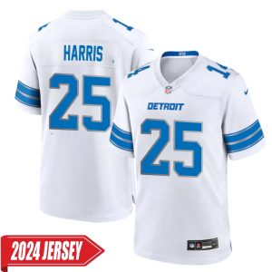Will Harris No 25 Men’s Detroit Lions Away Game 2024 Jersey – White