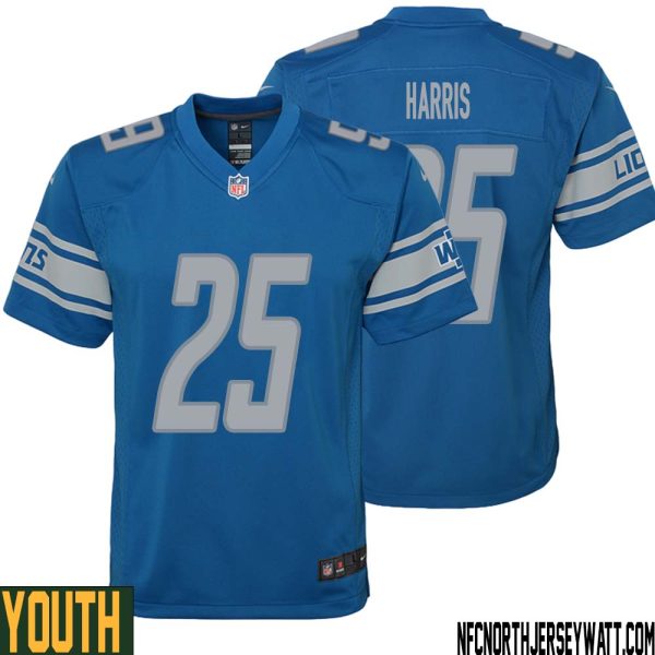 Will Harris No 25 Youth Blue Detroit Lions Player Home Game Jersey – Replica