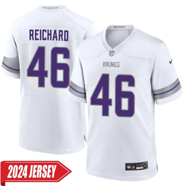 Will Reichard No 46 Men’S Minnesota Vikings White Alternate Custom Game 2024 Jersey