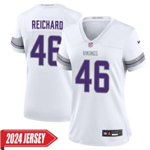 Will Reichard No 46 Woman’s Minnesota Vikings White Alternate Custom Game 2024 Jersey