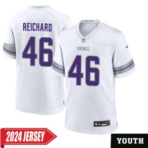 Will Reichard No 46 Youth’s Minnesota Vikings White Alternate Custom Game 2024 Jersey