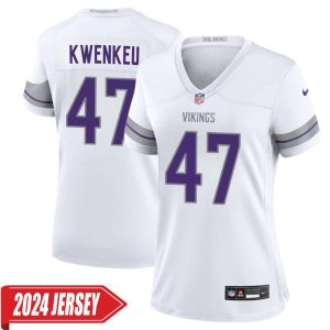 William Kwenkeu No 47 Woman’s Minnesota Vikings White Alternate Custom Game 2024 Jersey
