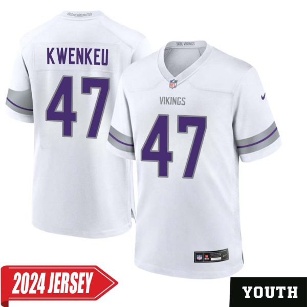 William Kwenkeu No 47 Youth’S Minnesota Vikings White Alternate Custom Game 2024 Jersey