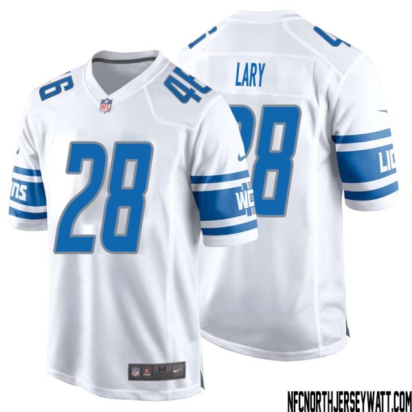 Yale Lary No 28 Men White Detroit Lions Player Away Game Jersey – Replica