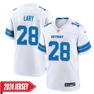 Yale Lary No 28 Men’s Detroit Lions Away Game 2024 Jersey – White