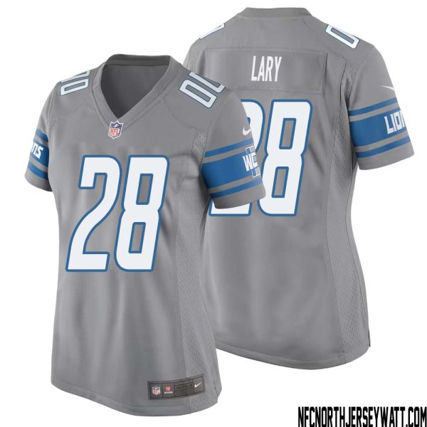 Yale Lary No 28 Women Gray Detroit Lions Player Alternate Game Jersey – Replica