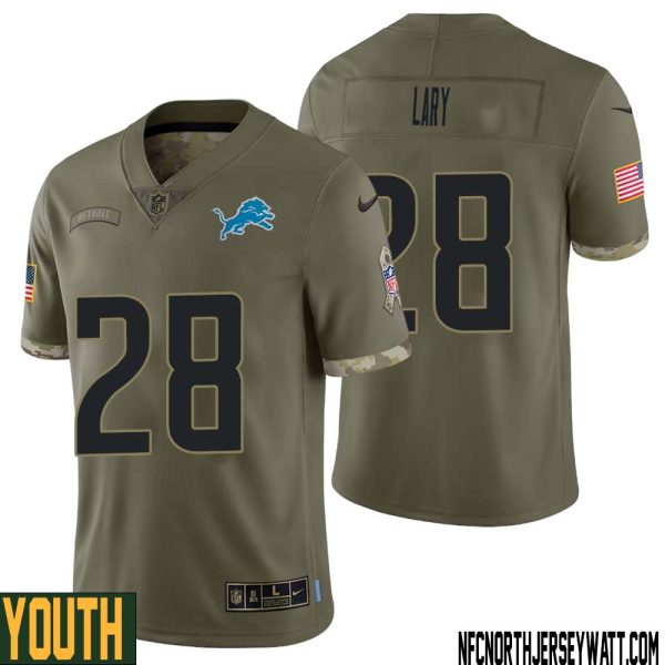Yale Lary No 28 Youth Olive Detroit Lions 2022 Salute To Service Retired Player Limited Jersey – Replica