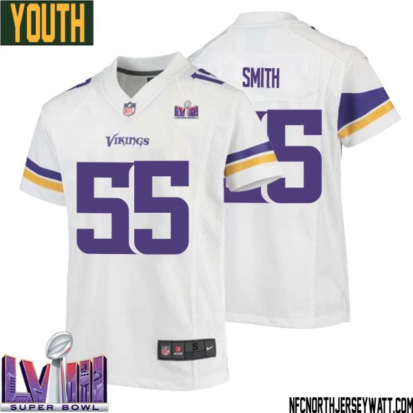 Za’Darius Smith No 55 Minnesota Vikings Super Bowl Lviii Away Game Jersey White For Youth – Replica
