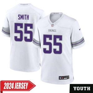 Za’Darius Smith No 55 Youth’s Minnesota Vikings White Alternate Custom Game 2024 Jersey