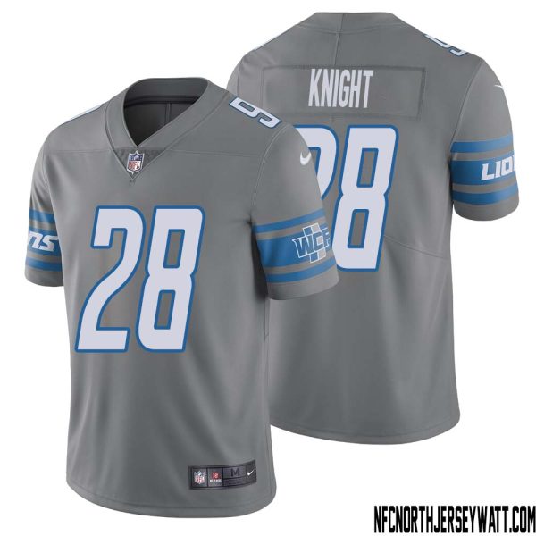 Zonovan Knight No 28 Men Steel Detroit Lions Vapor Untouchable Color Rush Limited Player Jersey – Replica
