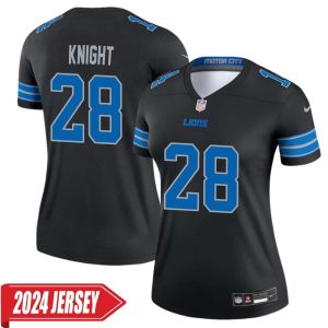 Zonovan Knight No 28 Woman’s Detroit Lions 2nd Alternate Vapor F.U.S.E. Limited 2024 Jersey – Black