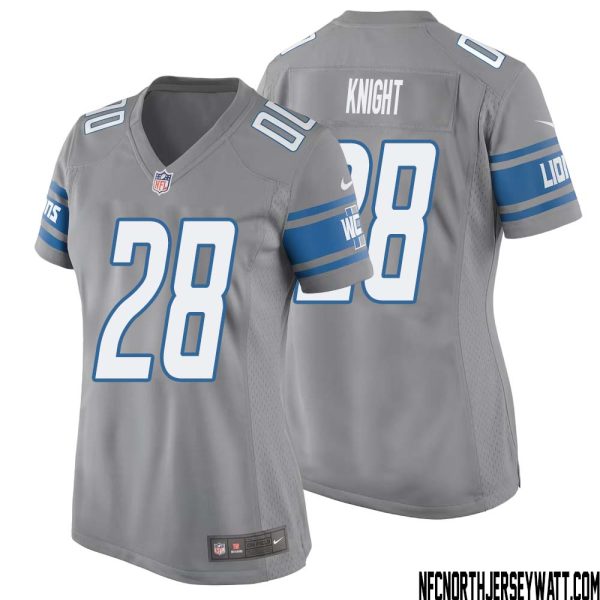 Zonovan Knight No 28 Women Gray Detroit Lions Player Alternate Game Jersey – Replica